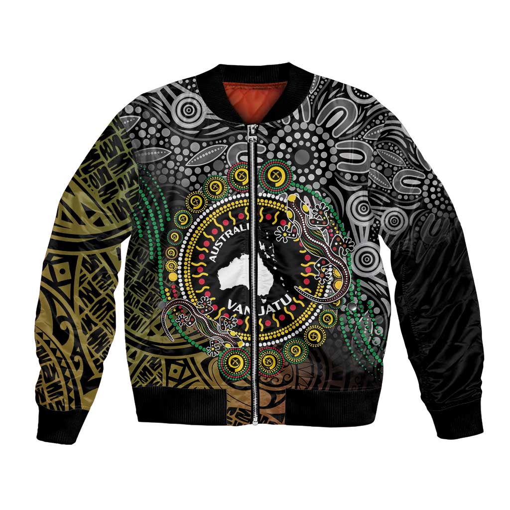 Personalised Australia And Vanuatu Bomber Jacket Aboriginal Lizard Polynesia Ni-Van Pig Tusk LT14 Unisex Black - Polynesian Pride