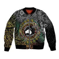Personalised Australia And Vanuatu Bomber Jacket Aboriginal Lizard Polynesia Ni-Van Pig Tusk LT14 Unisex Black - Polynesian Pride
