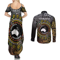 Personalised Australia And Vanuatu Couples Matching Summer Maxi Dress and Long Sleeve Button Shirt Aboriginal Lizard Polynesia Ni-Van Pig Tusk