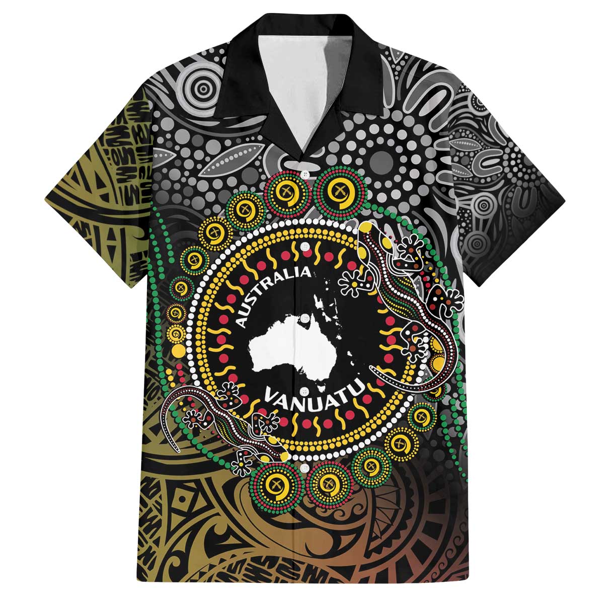 Personalised Australia And Vanuatu Family Matching Puletasi and Hawaiian Shirt Aboriginal Lizard Polynesia Ni-Van Pig Tusk