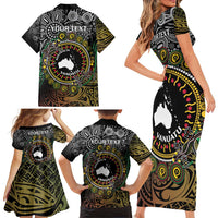 Personalised Australia And Vanuatu Family Matching Short Sleeve Bodycon Dress and Hawaiian Shirt Aboriginal Lizard Polynesia Ni-Van Pig Tusk