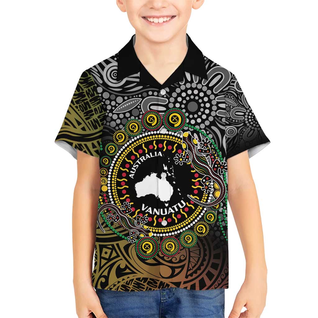 Personalised Australia And Vanuatu Family Matching Summer Maxi Dress and Hawaiian Shirt Aboriginal Lizard Polynesia Ni-Van Pig Tusk