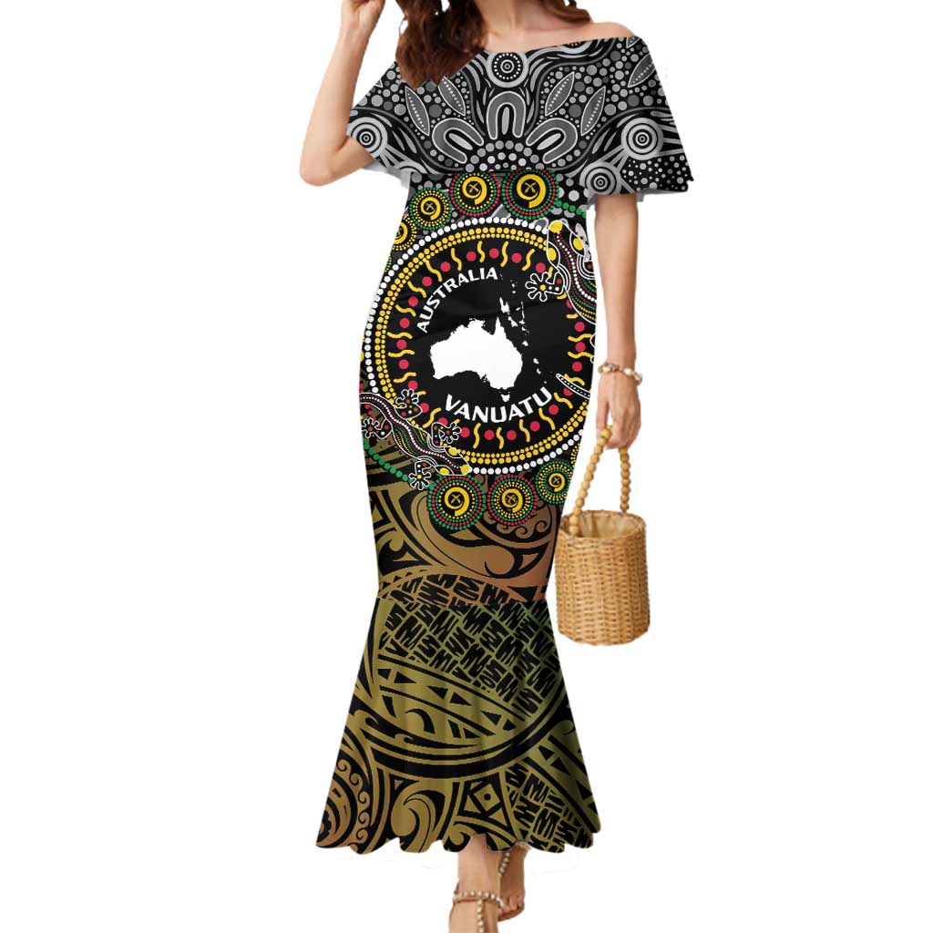 Personalised Australia And Vanuatu Mermaid Dress Aboriginal Lizard Polynesia Ni-Van Pig Tusk LT14 Women Black - Polynesian Pride