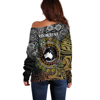 Personalised Australia And Vanuatu Off Shoulder Sweater Aboriginal Lizard Polynesia Ni-Van Pig Tusk