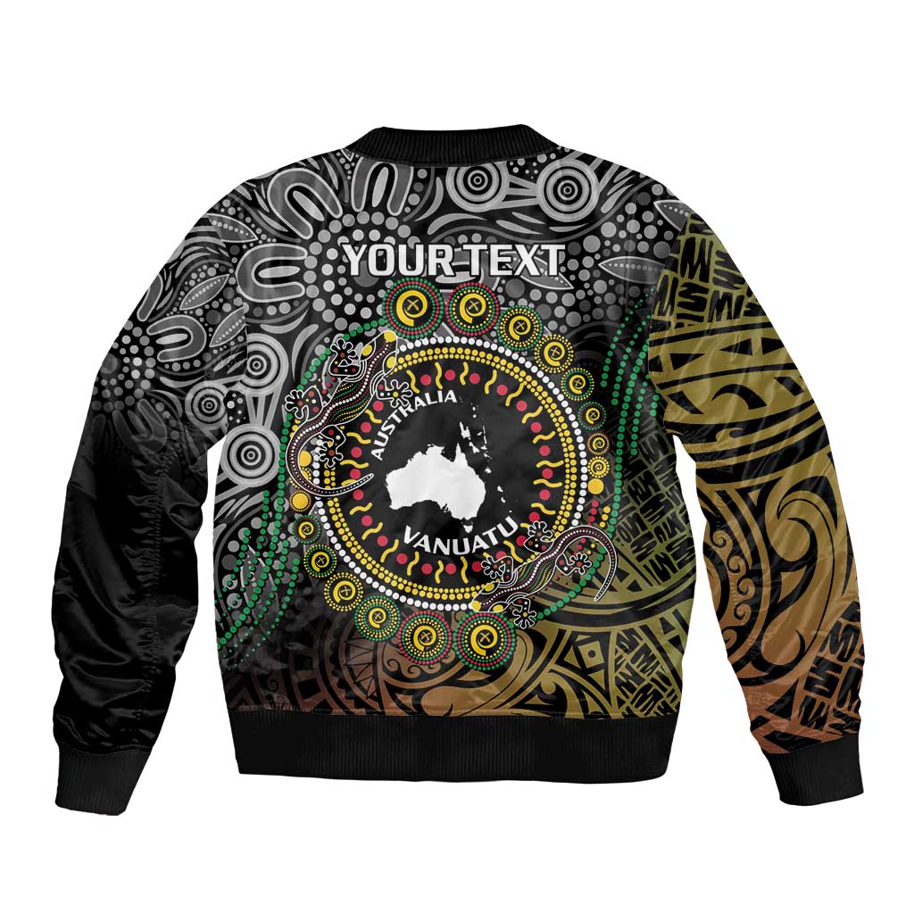Personalised Australia And Vanuatu Sleeve Zip Bomber Jacket Aboriginal Lizard Polynesia Ni-Van Pig Tusk LT14 - Polynesian Pride