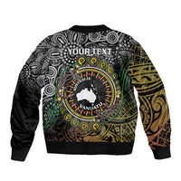 Personalised Australia And Vanuatu Sleeve Zip Bomber Jacket Aboriginal Lizard Polynesia Ni-Van Pig Tusk LT14 - Polynesian Pride