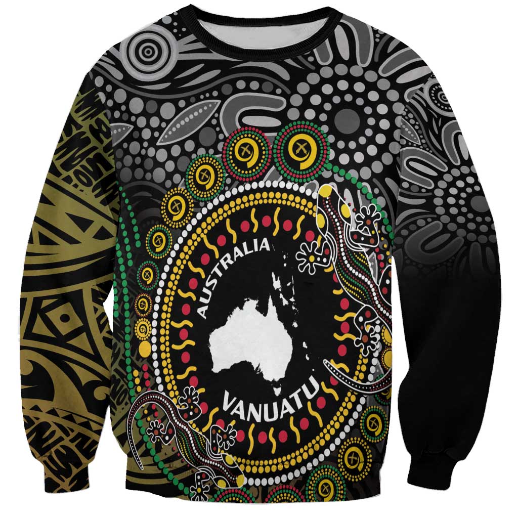 Personalised Australia And Vanuatu Sweatshirt Aboriginal Lizard Polynesia Ni-Van Pig Tusk LT14 Unisex Black - Polynesian Pride