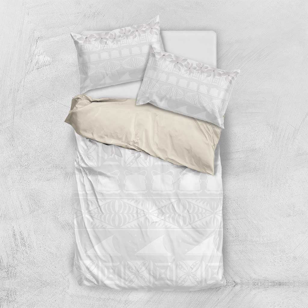 Tokelau White Sunday Bedding Set Polynesian Pattern Gardenia Thunbergia