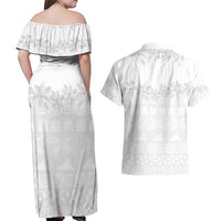 Tokelau White Sunday Couples Matching Off Shoulder Maxi Dress and Hawaiian Shirt Polynesian Pattern Gardenia Thunbergia
