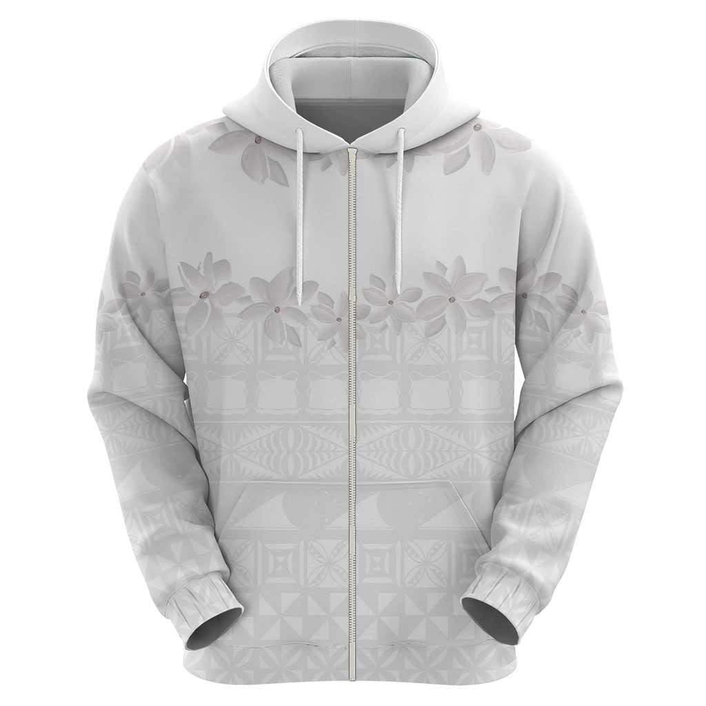 Tokelau White Sunday Hoodie Polynesian Pattern Gardenia Thunbergia