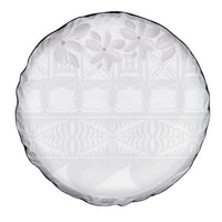 Tokelau White Sunday Spare Tire Cover Polynesian Pattern Gardenia Thunbergia