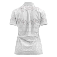 Tokelau White Sunday Women Polo Shirt Polynesian Pattern Gardenia Thunbergia
