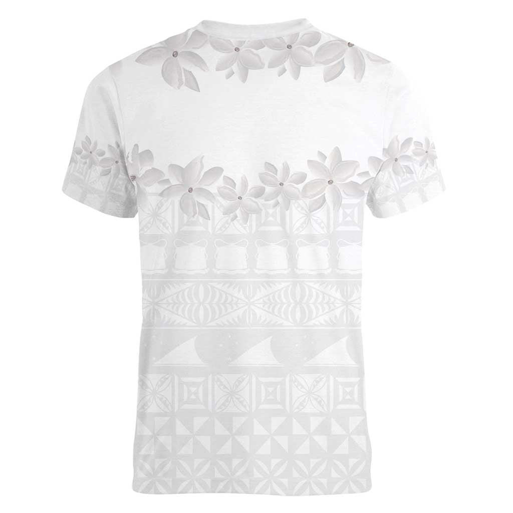 Tokelau White Sunday Women V-Neck T-Shirt Polynesian Pattern Gardenia Thunbergia