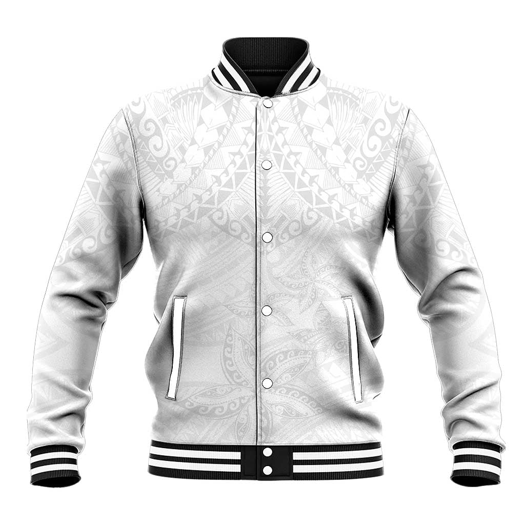 American Samoa White Sunday Baseball Jacket Lotu Tamaiti Plumeria With Samoan Pattern