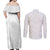 American Samoa White Sunday Couples Matching Off Shoulder Maxi Dress and Long Sleeve Button Shirt Lotu Tamaiti Plumeria With Samoan Pattern