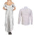 American Samoa White Sunday Couples Matching Summer Maxi Dress and Long Sleeve Button Shirt Lotu Tamaiti Plumeria With Samoan Pattern