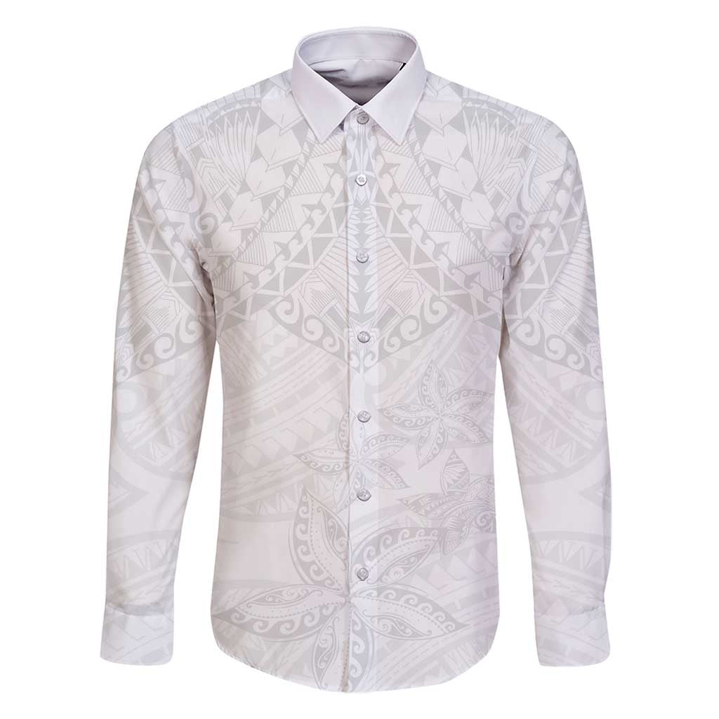 American Samoa White Sunday Family Matching Long Sleeve Bodycon Dress and Hawaiian Shirt Lotu Tamaiti Plumeria With Samoan Pattern