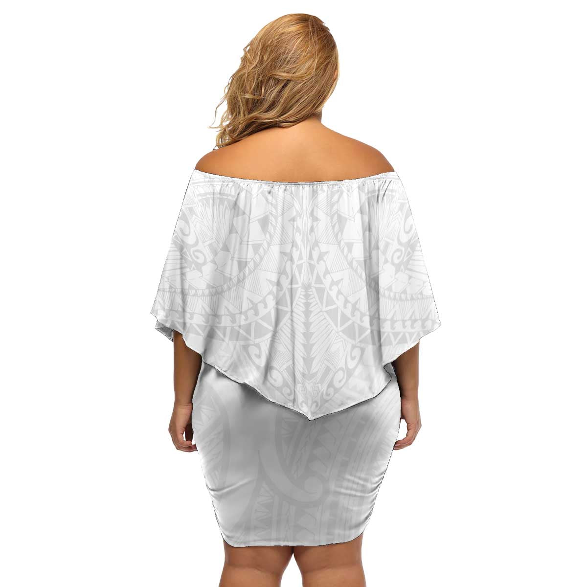 American Samoa White Sunday Family Matching Off Shoulder Short Dress and Hawaiian Shirt Lotu Tamaiti Plumeria With Samoan Pattern