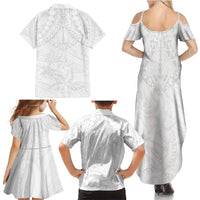 American Samoa White Sunday Family Matching Summer Maxi Dress and Hawaiian Shirt Lotu Tamaiti Plumeria With Samoan Pattern