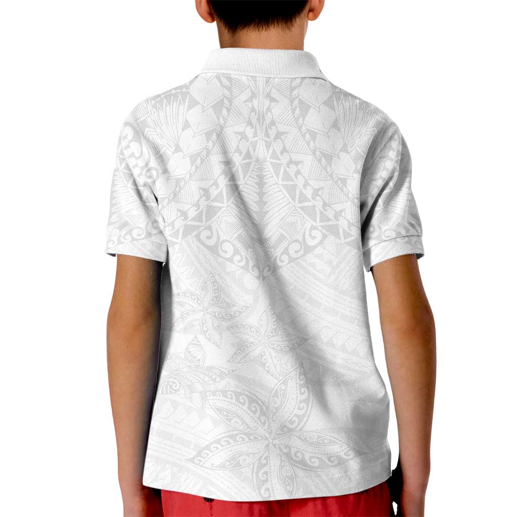 American Samoa White Sunday Kid Polo Shirt Lotu Tamaiti Plumeria With Samoan Pattern
