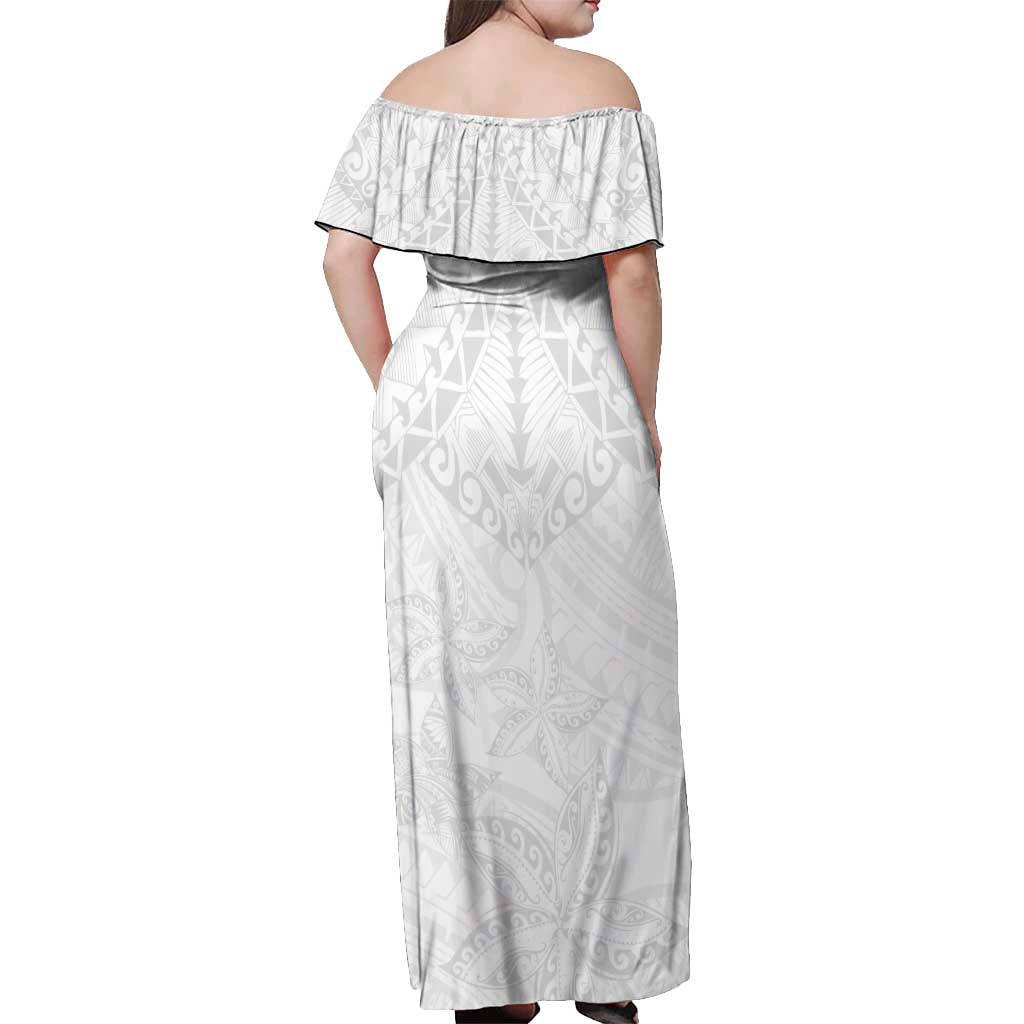 American Samoa White Sunday Off Shoulder Maxi Dress Lotu Tamaiti Plumeria With Samoan Pattern