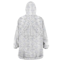 American Samoa White Sunday Wearable Blanket Hoodie Lotu Tamaiti Plumeria With Samoan Pattern