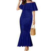 Blue Polynesia Family Matching Mermaid Dress and Hawaiian Shirt Polynesian Pattern Mix Plumeria