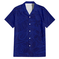 Blue Polynesia Family Matching Off Shoulder Short Dress and Hawaiian Shirt Polynesian Pattern Mix Plumeria