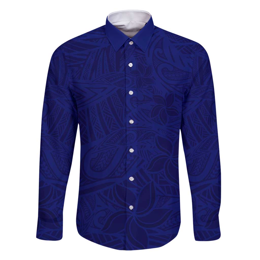 Blue Polynesia Family Matching Short Sleeve Bodycon Dress and Hawaiian Shirt Polynesian Pattern Mix Plumeria LT14 Dad's Shirt - Long Sleeve Blue - Polynesian Pride