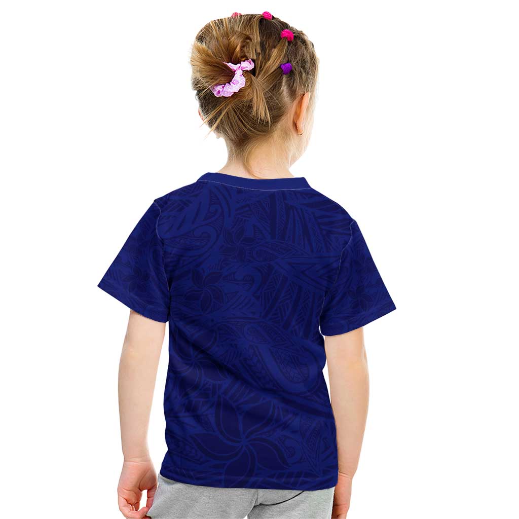 Blue Polynesia Kid T Shirt Polynesian Pattern Mix Plumeria