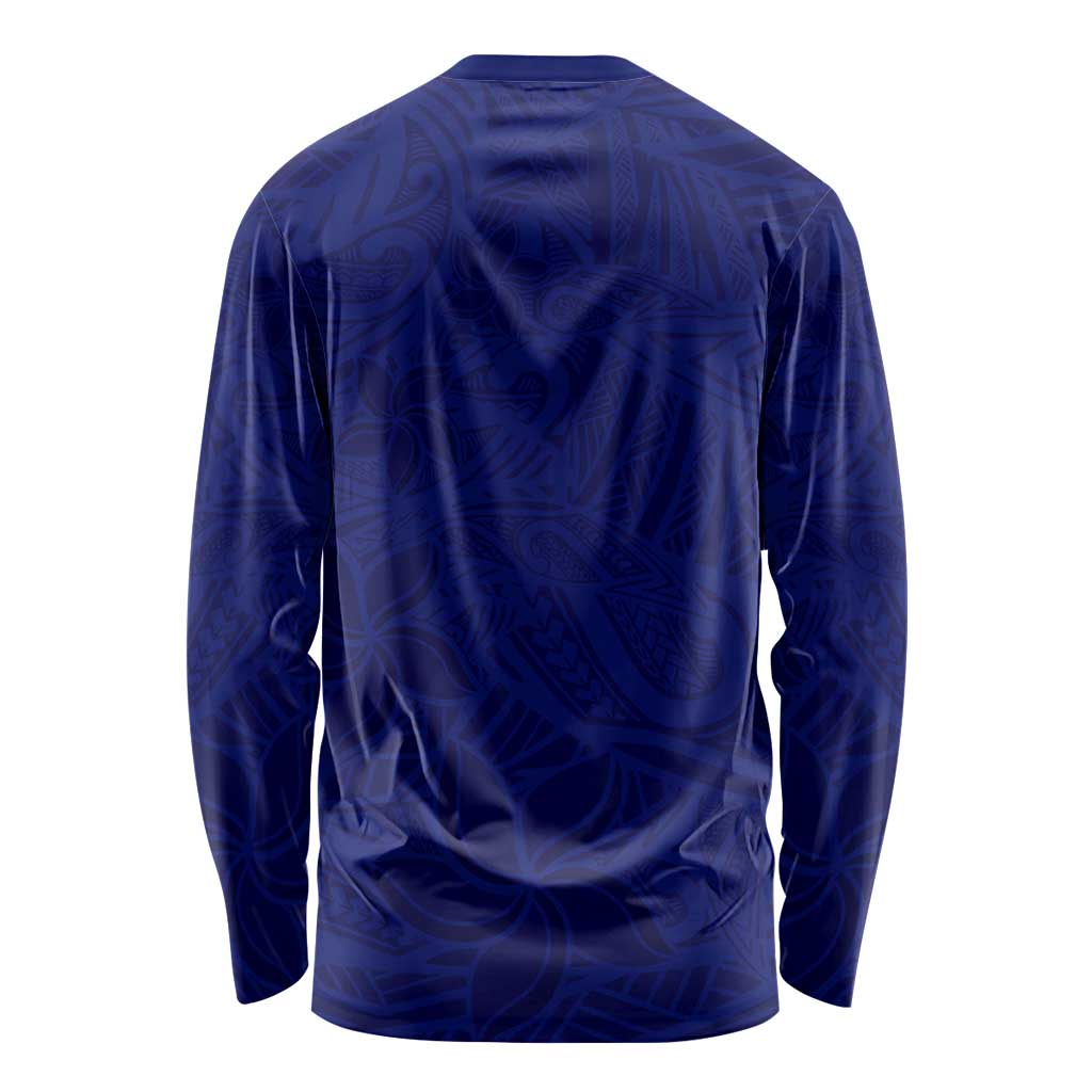 Blue Polynesia Long Sleeve Shirt Polynesian Pattern Mix Plumeria