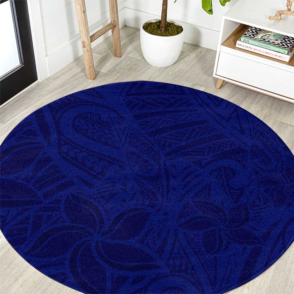 Blue Polynesia Round Carpet Polynesian Pattern Mix Plumeria LT14 Blue - Polynesian Pride