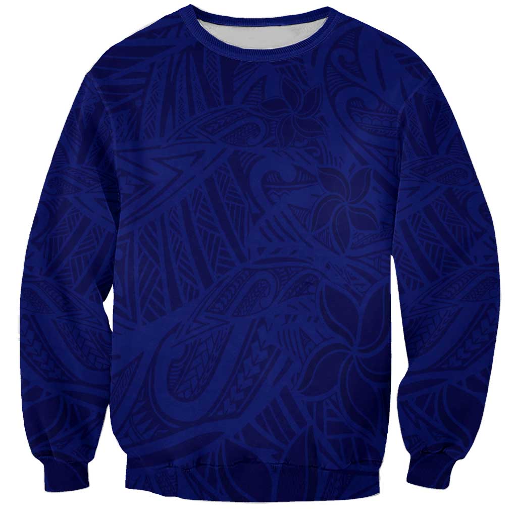 Blue Polynesia Sweatshirt Polynesian Pattern Mix Plumeria