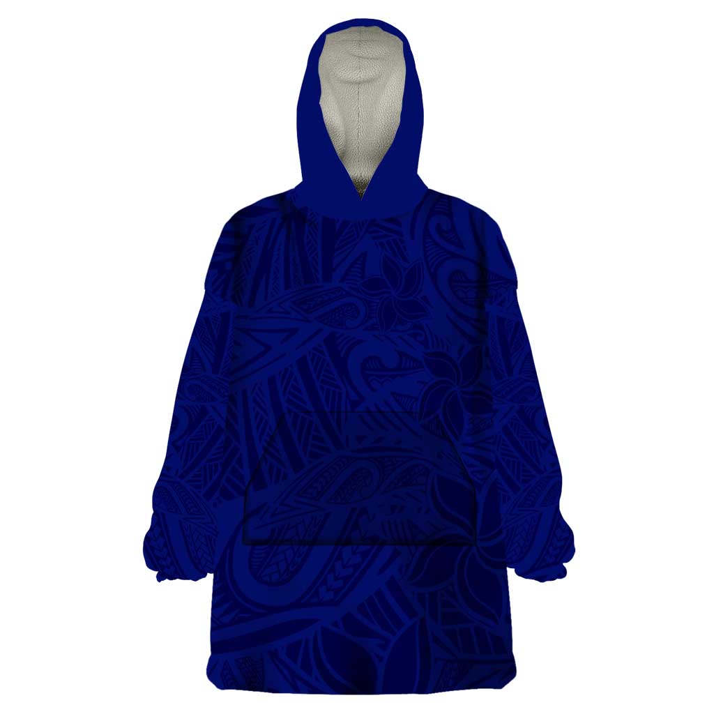 Blue Polynesia Wearable Blanket Hoodie Polynesian Pattern Mix Plumeria LT14 One Size Blue - Polynesian Pride