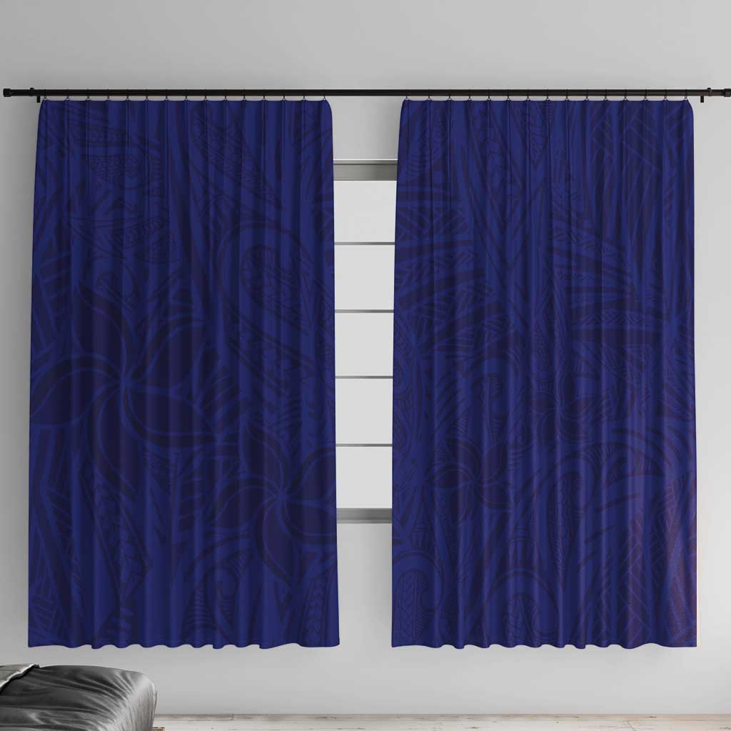 Blue Polynesia Window Curtain Polynesian Pattern Mix Plumeria LT14 With Hooks Blue - Polynesian Pride