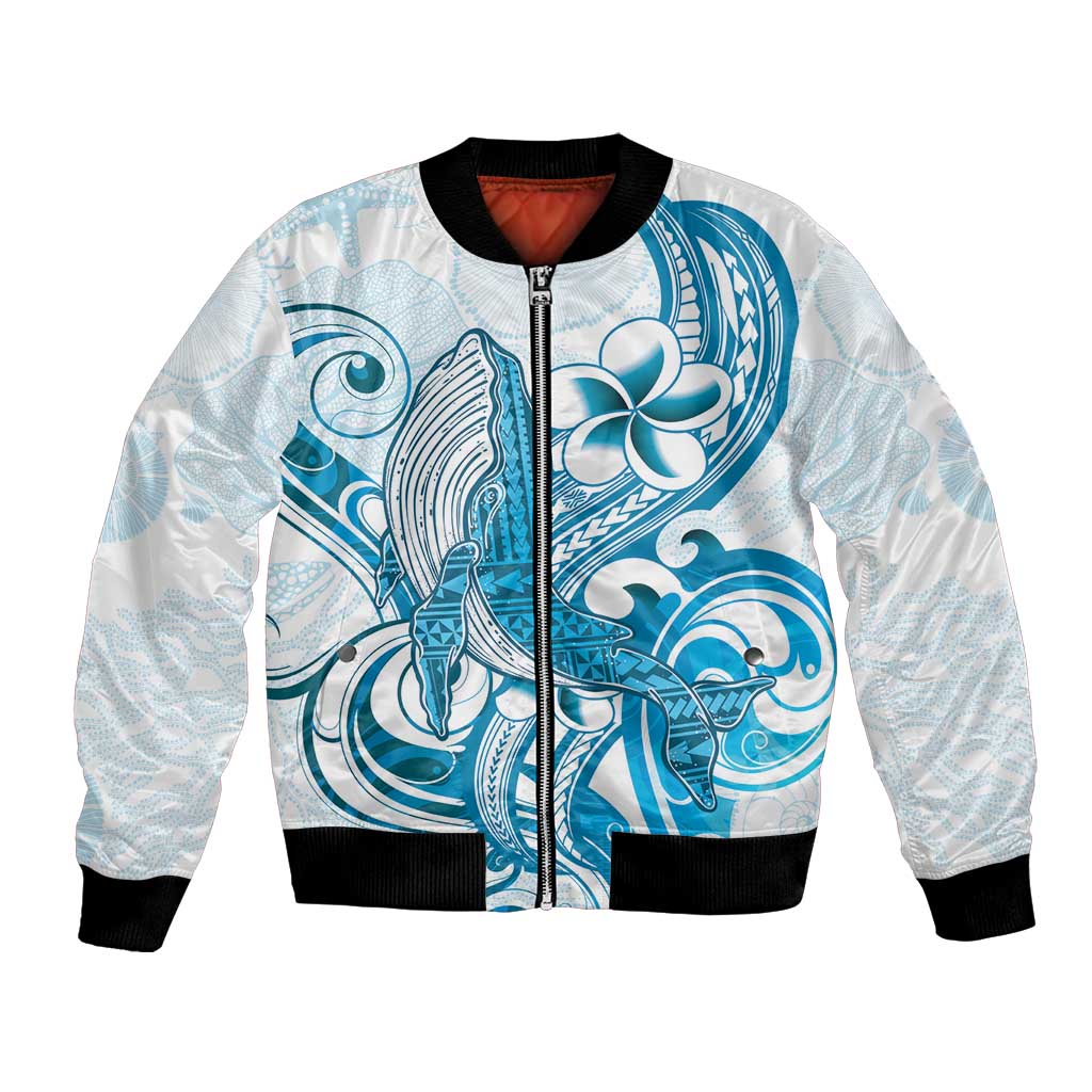 Blue Hawaii Humpback Whale Bomber Jacket Polynesian Tribal Ocean Vibes LT14 Unisex Blue - Polynesian Pride