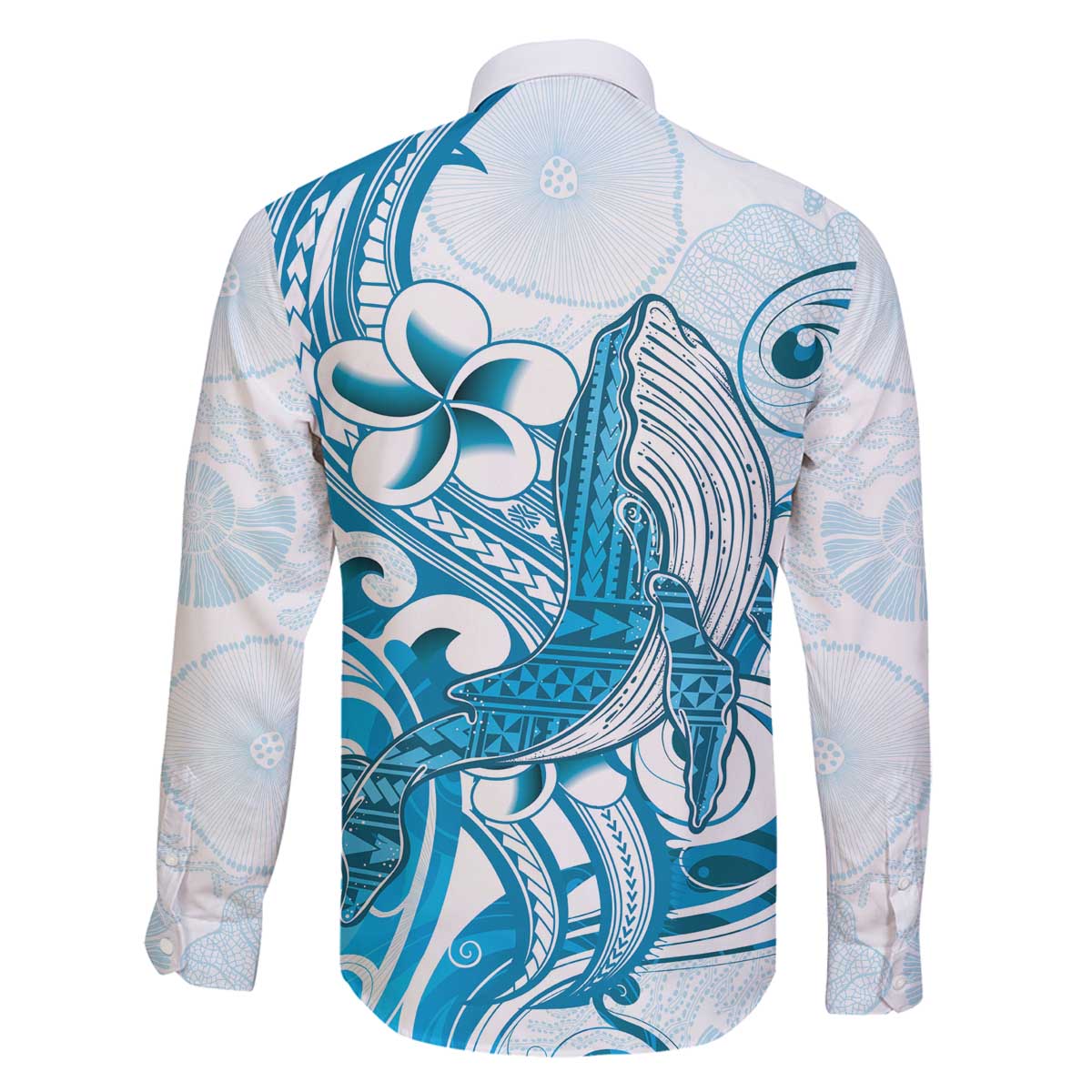 Blue Hawaii Humpback Whale Family Matching Off The Shoulder Long Sleeve Dress and Hawaiian Shirt Polynesian Tribal Ocean Vibes