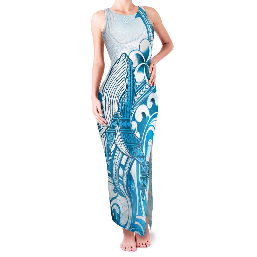 Blue Hawaii Humpback Whale Family Matching Tank Maxi Dress and Hawaiian Shirt Polynesian Tribal Ocean Vibes