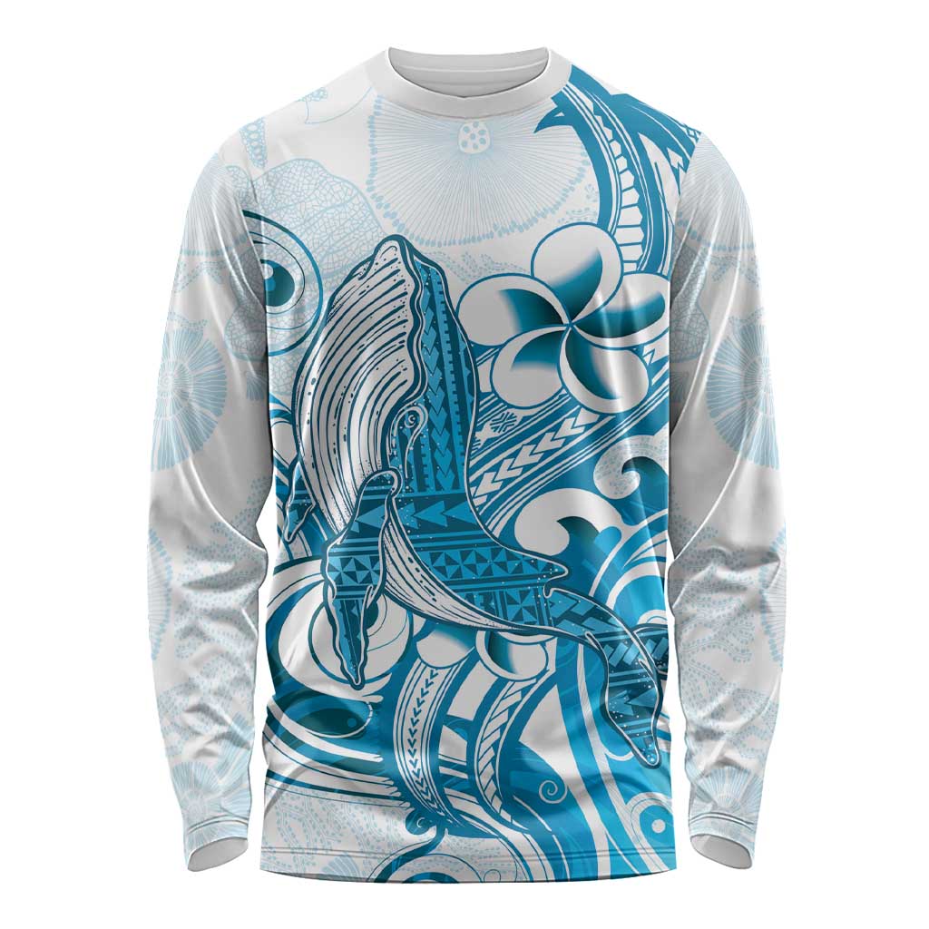 Blue Hawaii Humpback Whale Long Sleeve Shirt Polynesian Tribal Ocean Vibes LT14 Unisex Blue - Polynesian Pride