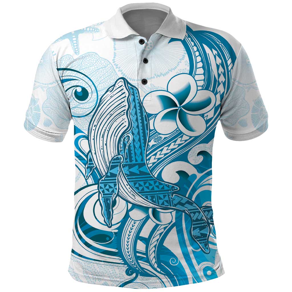 Blue Hawaii Humpback Whale Polo Shirt Polynesian Tribal Ocean Vibes
