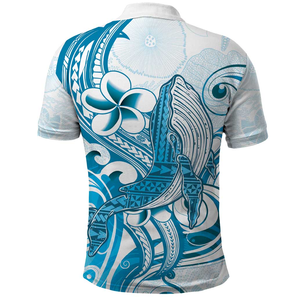 Blue Hawaii Humpback Whale Polo Shirt Polynesian Tribal Ocean Vibes