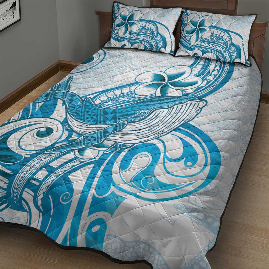 Blue Hawaii Humpback Whale Quilt Bed Set Polynesian Tribal Ocean Vibes