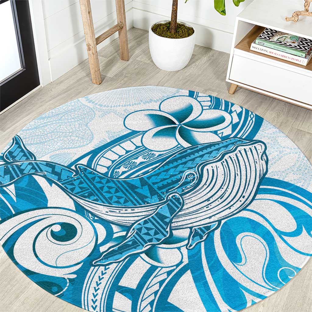 Blue Hawaii Humpback Whale Round Carpet Polynesian Tribal Ocean Vibes LT14 Blue - Polynesian Pride