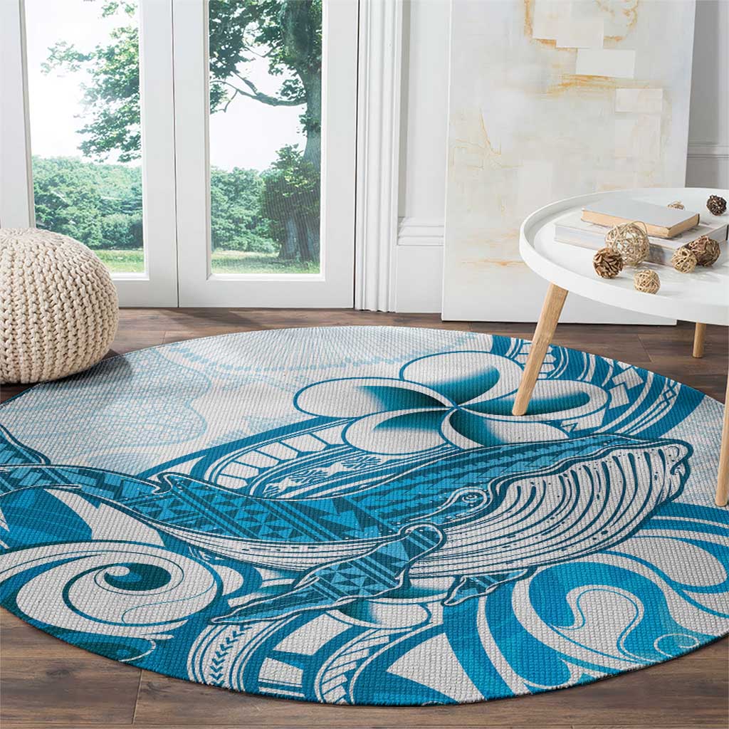Blue Hawaii Humpback Whale Round Carpet Polynesian Tribal Ocean Vibes LT14 - Polynesian Pride