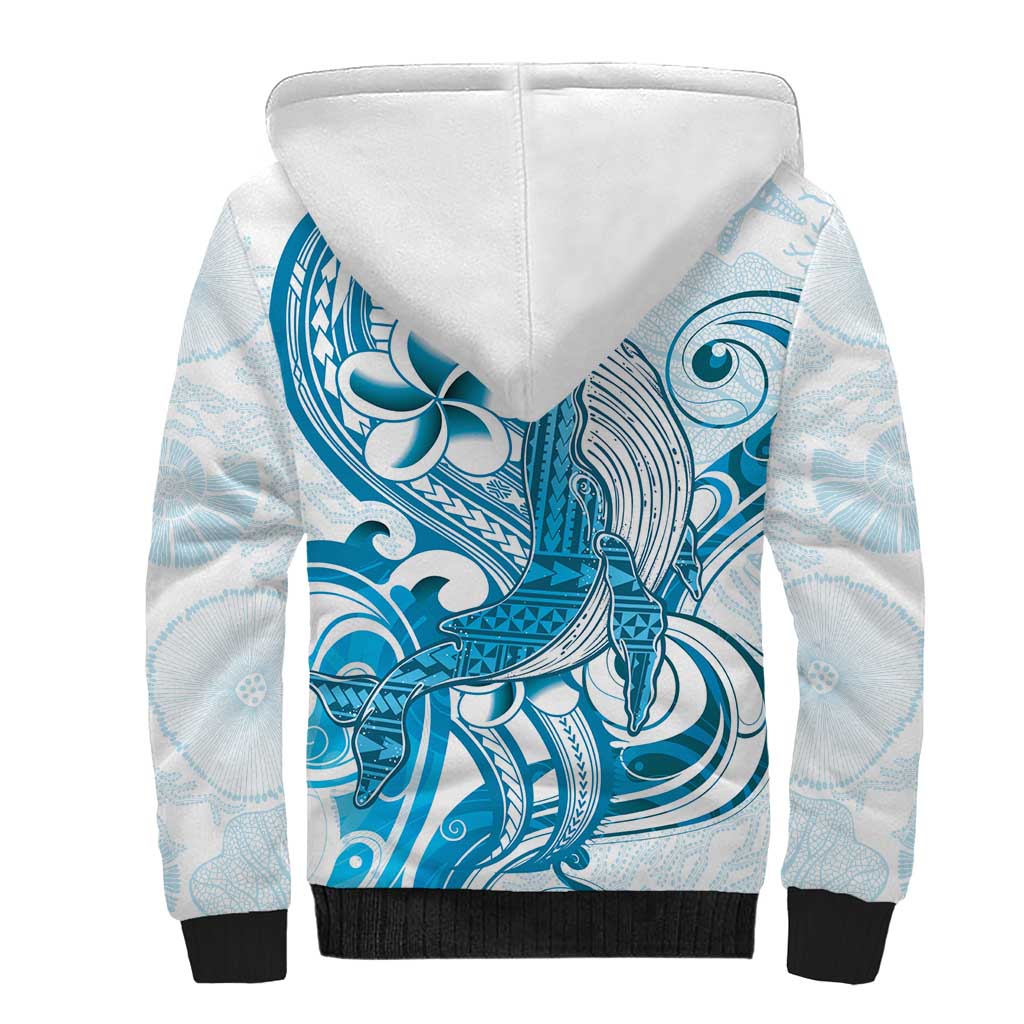 Blue Hawaii Humpback Whale Sherpa Hoodie Polynesian Tribal Ocean Vibes