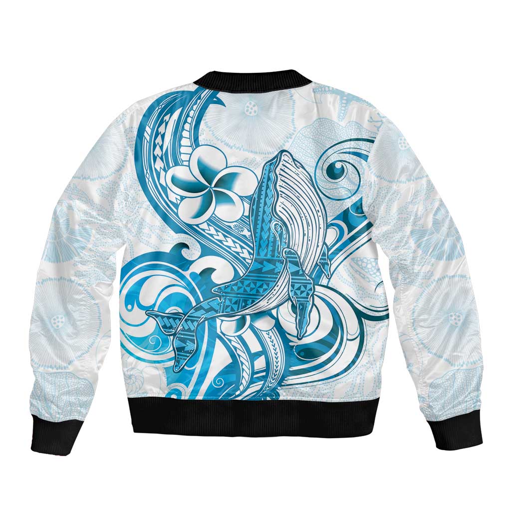 Blue Hawaii Humpback Whale Sleeve Zip Bomber Jacket Polynesian Tribal Ocean Vibes
