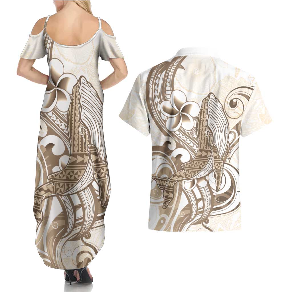 Brown Hawaii Humpback Whale Couples Matching Summer Maxi Dress and Hawaiian Shirt Polynesian Tribal Ocean Vibes