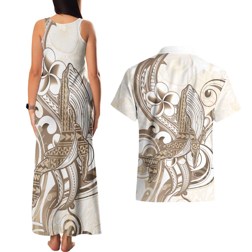 Brown Hawaii Humpback Whale Couples Matching Tank Maxi Dress and Hawaiian Shirt Polynesian Tribal Ocean Vibes