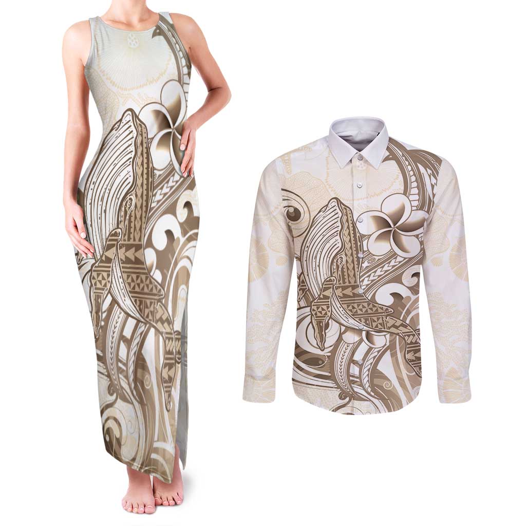 Brown Hawaii Humpback Whale Couples Matching Tank Maxi Dress and Long Sleeve Button Shirt Polynesian Tribal Ocean Vibes LT14 Brown - Polynesian Pride