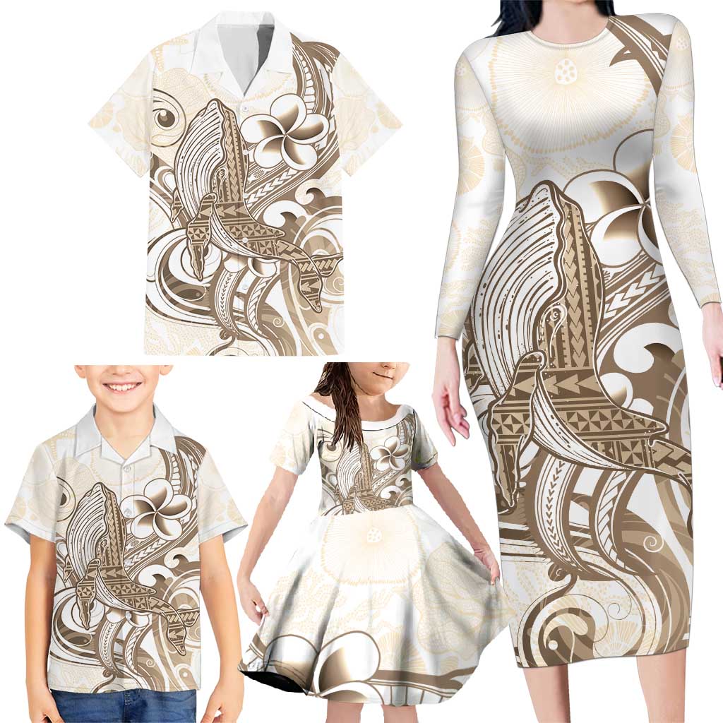 Brown Hawaii Humpback Whale Family Matching Long Sleeve Bodycon Dress and Hawaiian Shirt Polynesian Tribal Ocean Vibes LT14 - Polynesian Pride